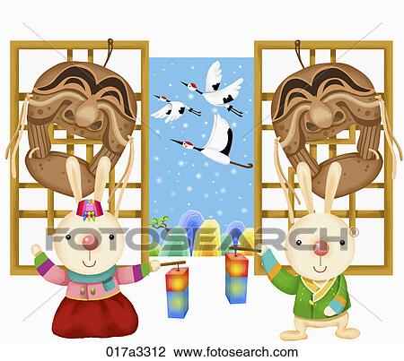 Drawing - illustration in 2011 lunar year rabbits. Fotosearch