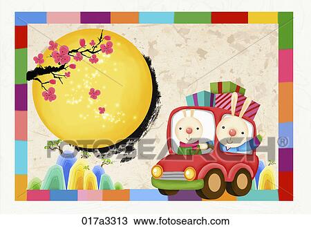 Drawing - illustration in 2011 lunar year rabbits. Fotosearch