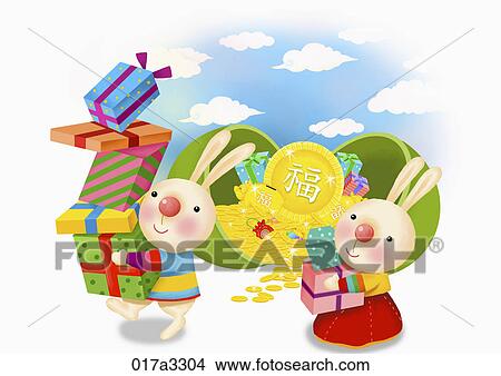 illustration in 2011 lunar year rabbits View Large Illustration Stock Illustration - illustration in 2011 lunar year rabbits. Fotosearch