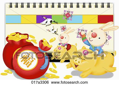 Stock Illustration - illustration in 2011 lunar year rabbits. Fotosearch