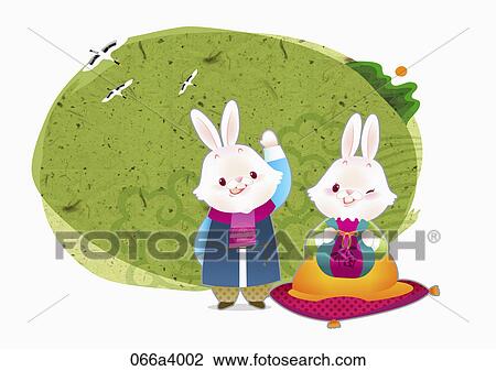 Drawing - illustration in 2012 lunar year rabbits. Fotosearch