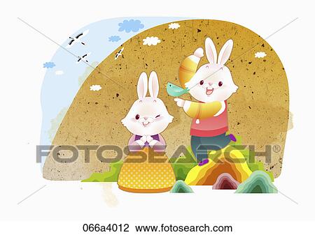Drawing - illustration in 2022 lunar year rabbits. Fotosearch