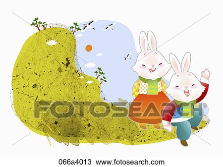 Illustration in 2023 lunar year rabbits Drawing | 066a4013 | Fotosearch