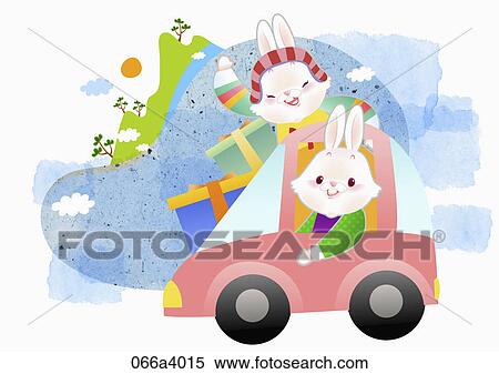 Stock Illustration - illustration in 2025 lunar year rabbits. Fotosearch