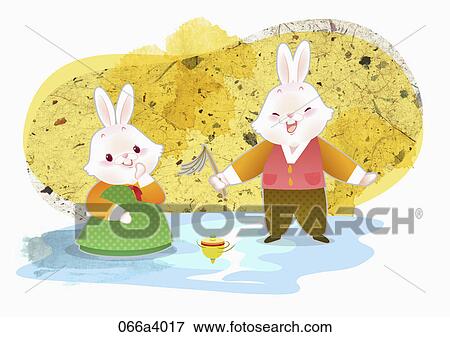 Stock Illustration - illustration in 2027 lunar year rabbits. Fotosearch