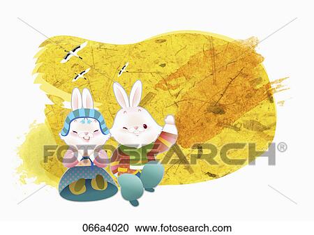 Illustration in 2030 lunar year rabbits Clipart | 066a4020 | Fotosearch