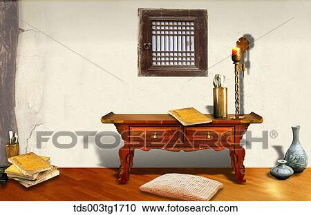 Interior Illustration In Korean Traditional House Clipart