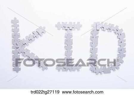 Stock Illustration - KID words made by puzzle pieces. Fotosearch
