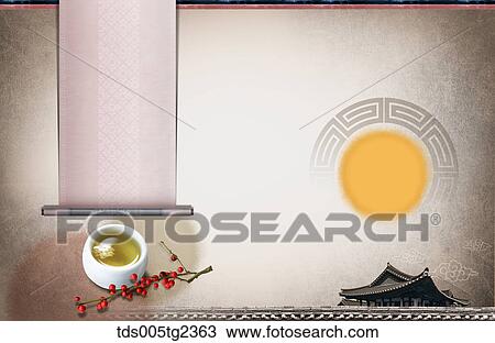 Drawing - Korean traditional new year's day mood in illustration. Fotosearch