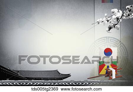 Stock Illustration - Korean traditional new year's day mood in illustration. Fotosearch
