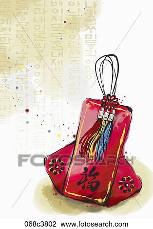 Drawing - new year's greeting illustration in oriental mood. Fotosearch