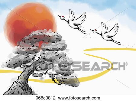 Drawing - new year's greeting illustration in oriental mood. Fotosearch