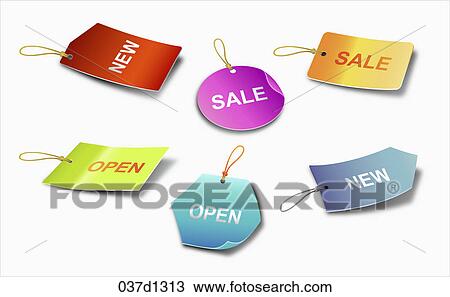 open new sale tag shaped icon View Large Illustration Drawing - open new sale tag shaped icon. Fotosearch