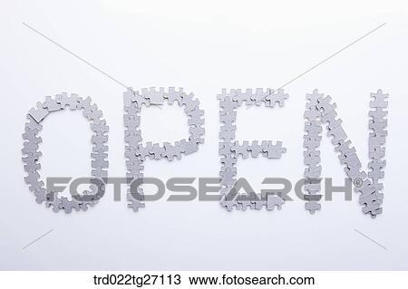 OPEN words made by puzzle pieces View Large Illustration Drawing - OPEN words made by puzzle pieces. Fotosearch