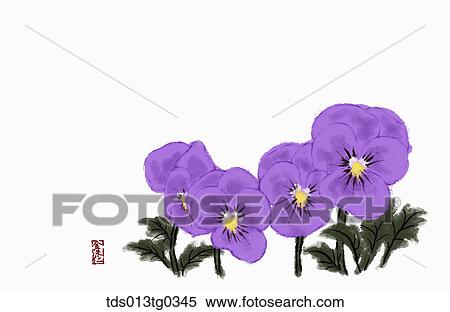 Purple flowers in ink painting View Large Illustration Stock Illustration - Purple flowers in ink painting. Fotosearch
