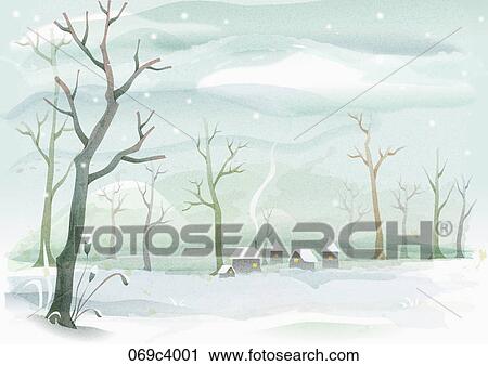 Clip Art - snow scape in illustration. Fotosearch