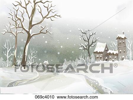snow scape in illustration View Large Illustration Clipart - snow scape in illustration. Fotosearch