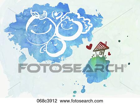 Drawing - sweet home painted in watercolor effect. Fotosearch
