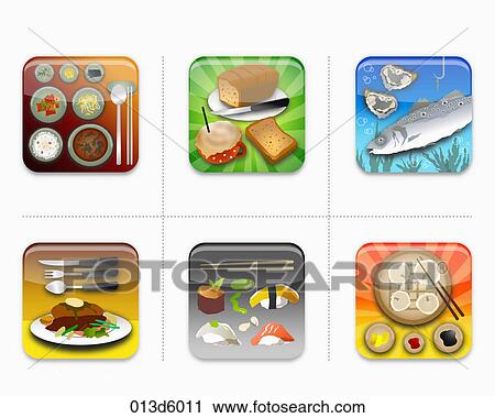 various types of food icon View Large Illustration Clip Art - various types of food icon. Fotosearch