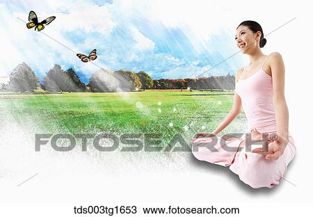 Drawing - woman exercising yoga. Fotosearch
