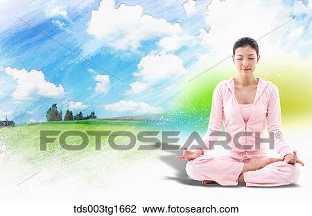 Drawing - woman exercising yoga. Fotosearch