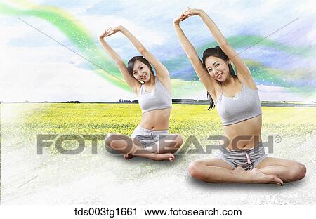 women exercising yoga together View Large Illustration Clip Art - women exercising yoga together. Fotosearch
