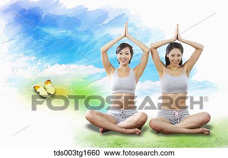 women exercising yoga together View Large Illustration Clipart - women exercising yoga together. Fotosearch