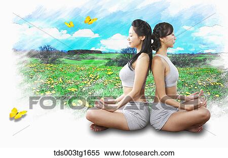 women exercising yoga together View Large Illustration Stock Illustration - women exercising yoga together. Fotosearch
