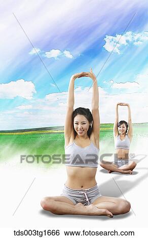 women exercising yoga together View Large Illustration Stock Illustration - women exercising yoga together. Fotosearch