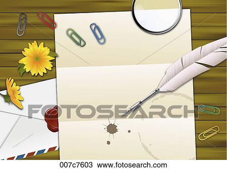 A blank letter and a quill View Large Illustration Drawing - A blank letter and a quill. Fotosearch