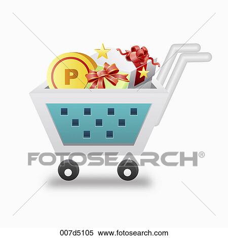 Stock Illustration - An illustration of a shopping cart with gift box. Fotosearch