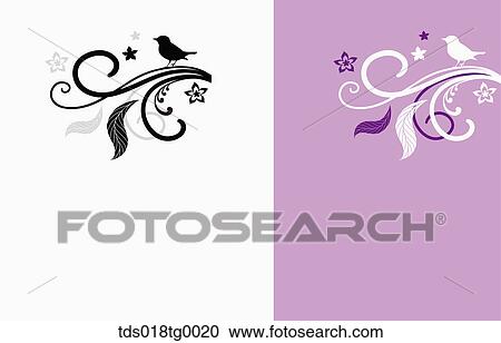 Clipart - bird on the branch illust background. Fotosearch