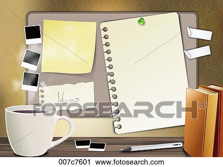 Blank notes at a pinboard View Large Illustration Clip Art - Blank notes at a pinboard. Fotosearch