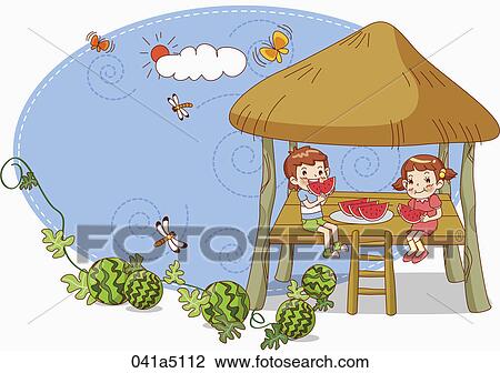 children and summer vacation View Large Illustration Drawing - children and summer vacation. Fotosearch