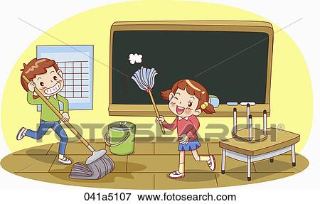 children cleans classroom View Large Illustration Stock Illustration - children cleans classroom. Fotosearch