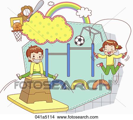 Stock Illustration - children in physical education class. Fotosearch