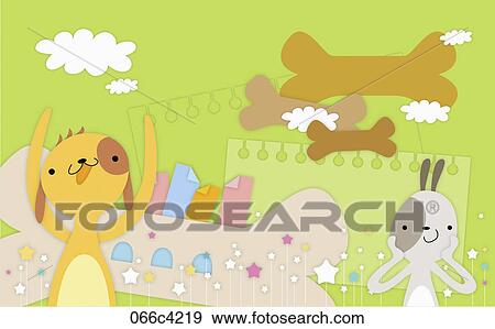 dogs in illustrated backdrop View Large Illustration Stock Illustration - dogs in illustrated backdrop. Fotosearch