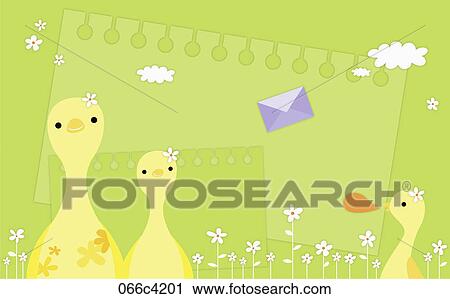 Clip Art - ducks in illustrated backdrop. Fotosearch