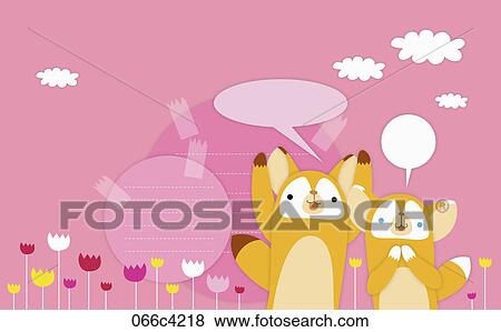 foxes in illustrated backdrop View Large Illustration Stock Illustration - foxes in illustrated backdrop. Fotosearch