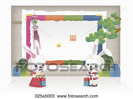 greeting about new year's day in lunar calendar View Large Illustration Drawing - greeting about new year's day in lunar calendar. Fotosearch