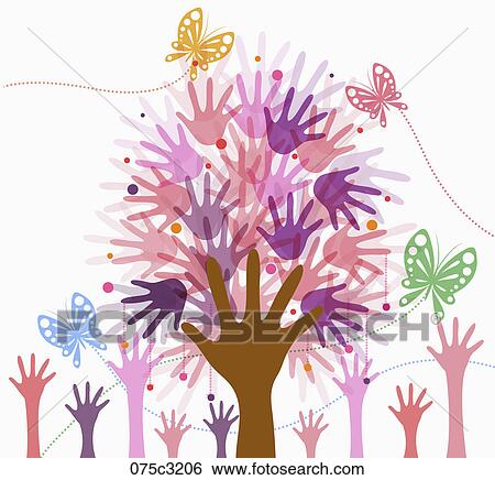hand printing arranged in tree shape View Large Illustration Stock Illustration - hand printing arranged in tree shape. Fotosearch