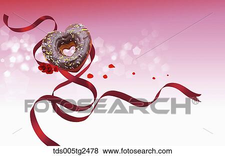 heart shaped donut and ribbon View Large Illustration Stock Illustration - heart shaped donut and ribbon. Fotosearch