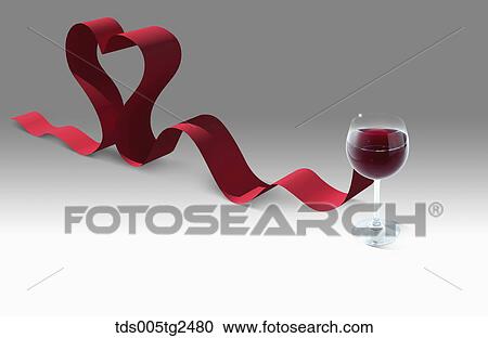 Clipart - heart shaped ribbon and wine. Fotosearch