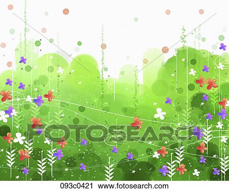 Clip Art - illustrated flower blossoms backdrop. Fotosearch