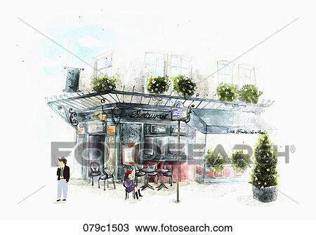 outside the café View Large Illustration Drawing - outside the café. Fotosearch