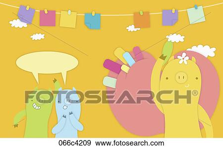 pigs in illustrated backdrop View Large Illustration Stock Illustration - pigs in illustrated backdrop. Fotosearch