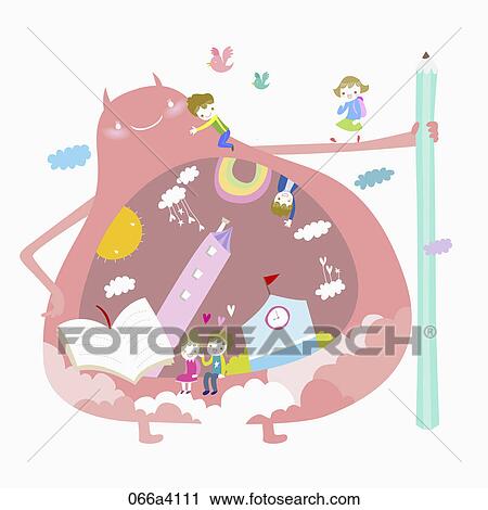 pleasant school children View Large Illustration Clip Art - pleasant school children. Fotosearch