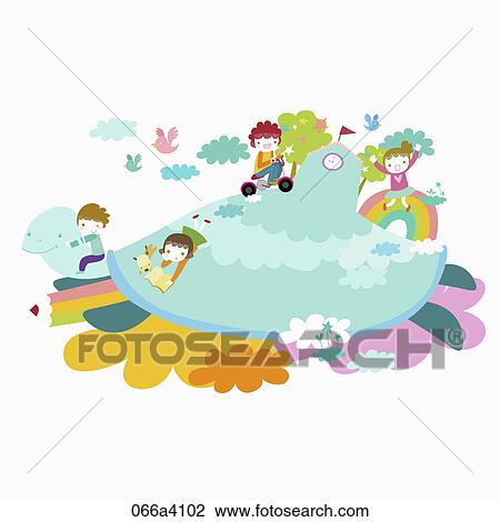 Drawing - pleasant school children. Fotosearch