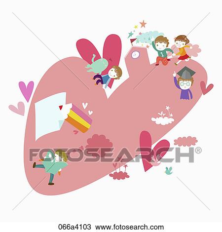 pleasant school children View Large Illustration Drawing - pleasant school children. Fotosearch