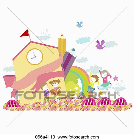 pleasant school children View Large Illustration Drawing - pleasant school children. Fotosearch
